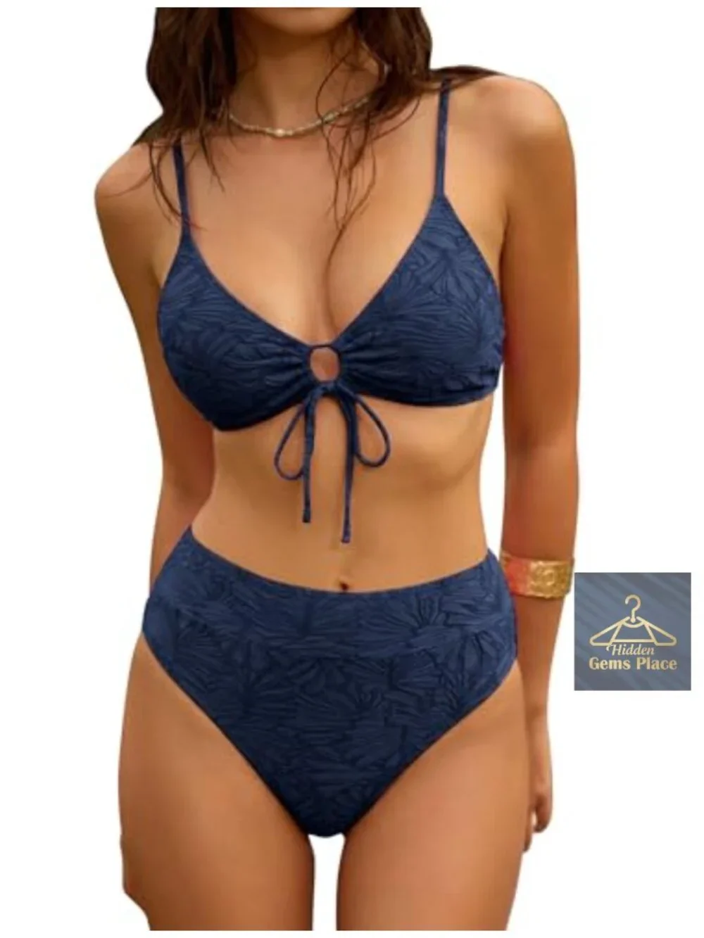 Women's High Waisted Bikini Set V Neck Cut Out Swimwear Adjustable Straps Floral